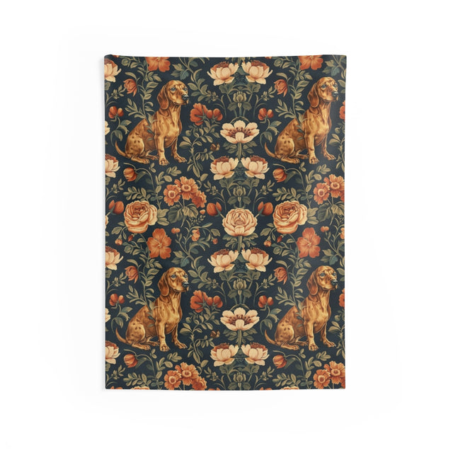 Botanical Tapestry Dachshunds Wall Tapestry