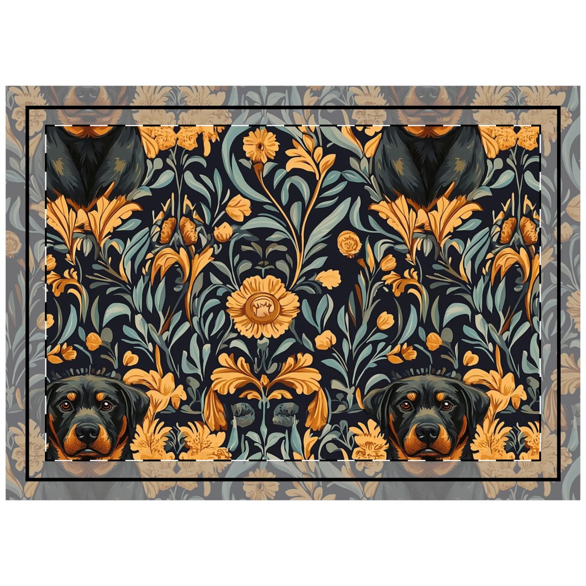 Botanical Tapestry Rottweilers Throw Pillow