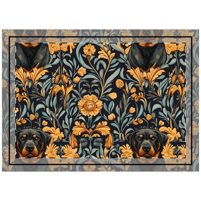 Botanical Tapestry Rottweilers Throw Pillow