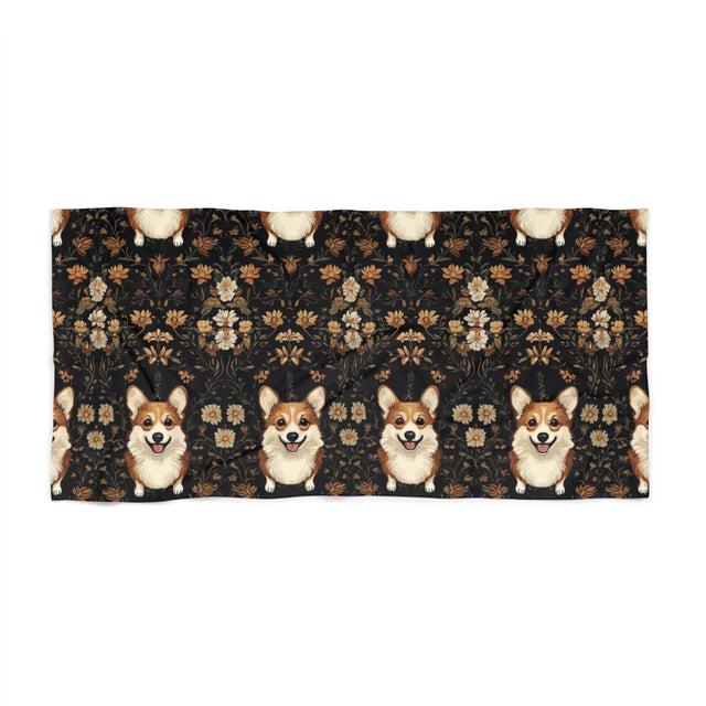 Charcoal Autumn Corgis Beach Towel