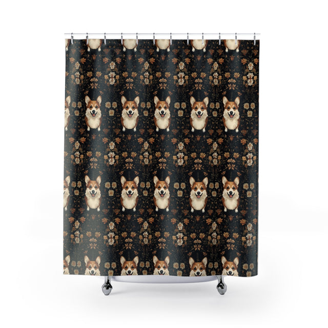 Charcoal Autumn Corgis Shower Curtain