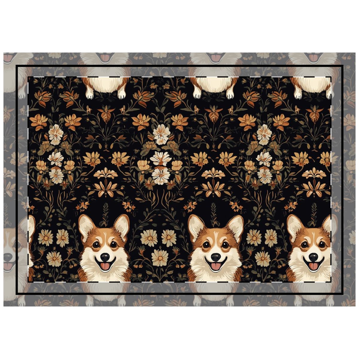 Charcoal Autumn Corgis Throw Pillow