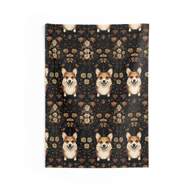 Charcoal Autumn Corgis Wall Tapestry