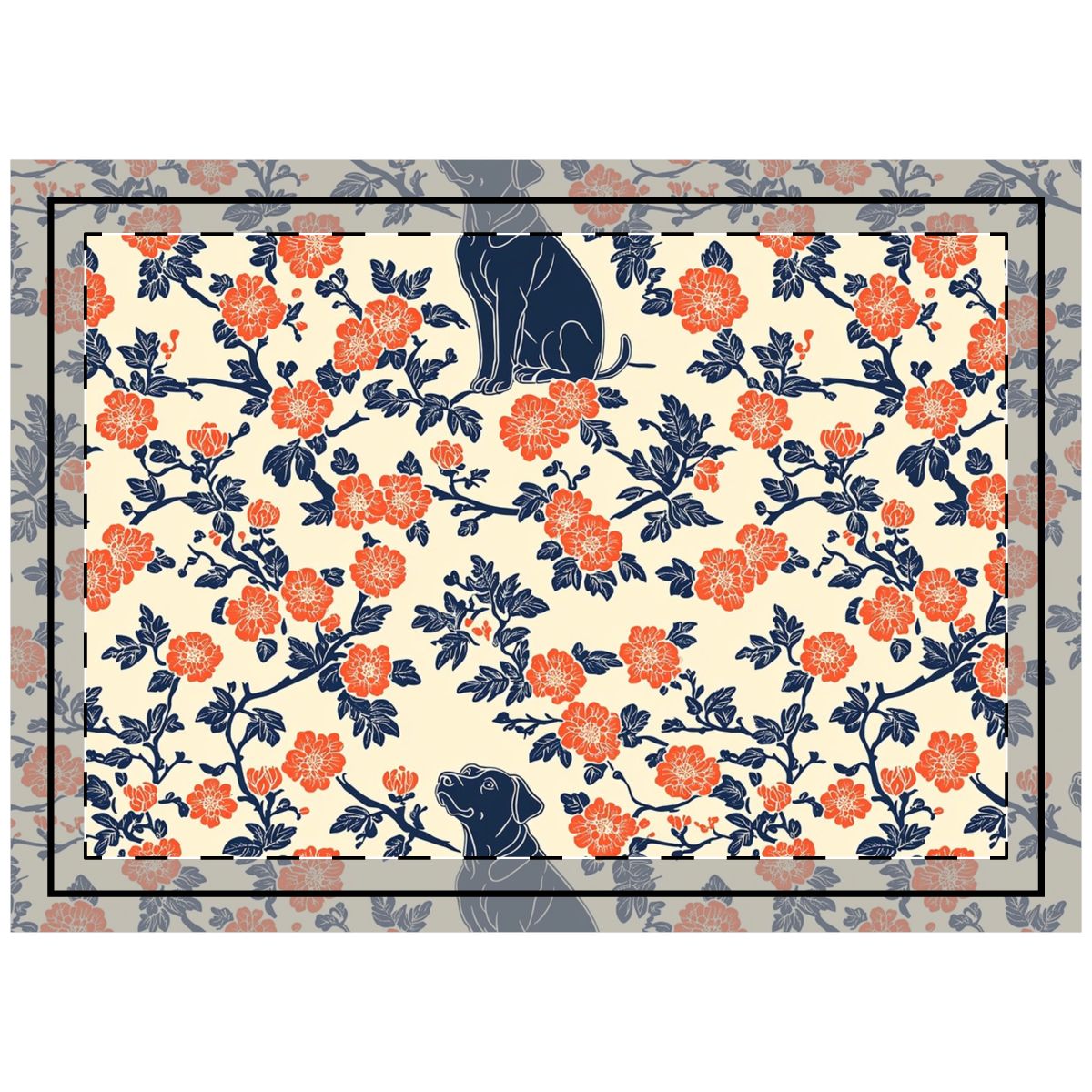 Chinoiserie Garden Labradors Throw Pillow
