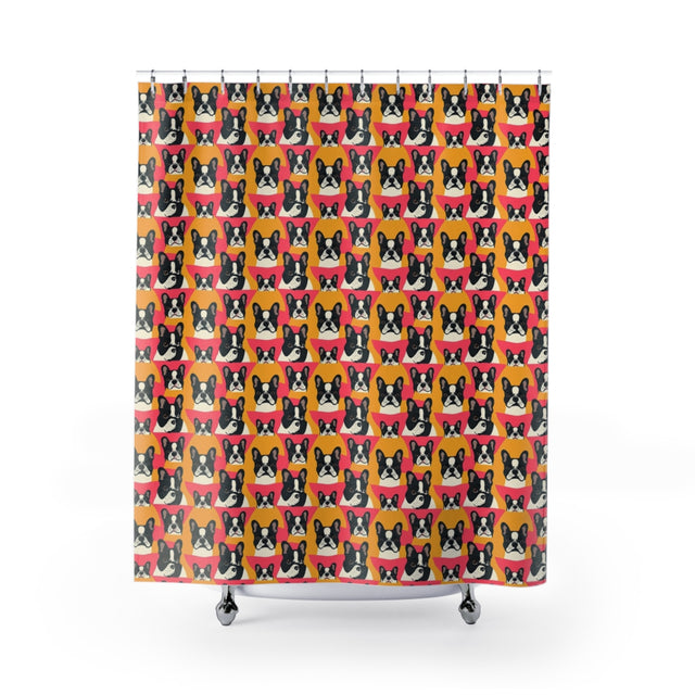 Coral Frenchie Fever Shower Curtain