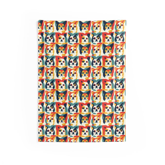Coral Retro Corgis Wall Tapestry
