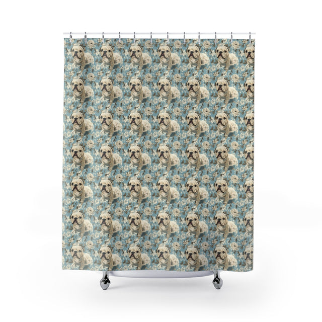 Cottage Garden Bulldogs Shower Curtain