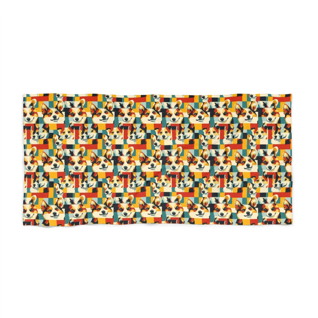 Cubist Corgi Kaleidoscope Beach Towel