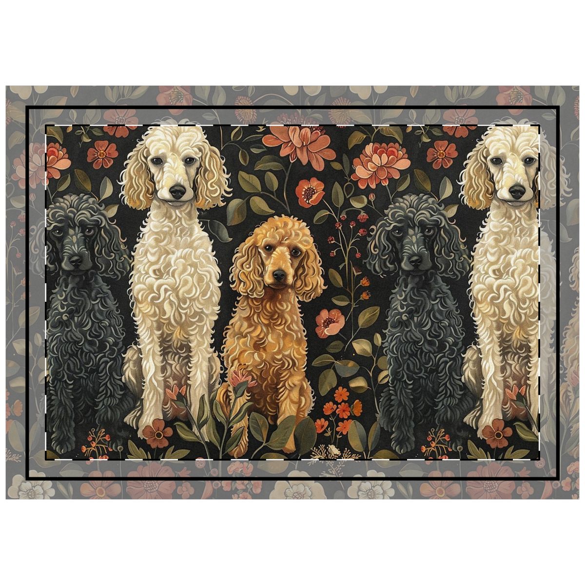 Enchanted Garden Poodles Throw Pillow
