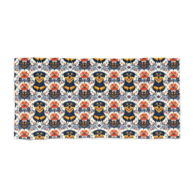 Folk Bloom Rottweilers Beach Towel