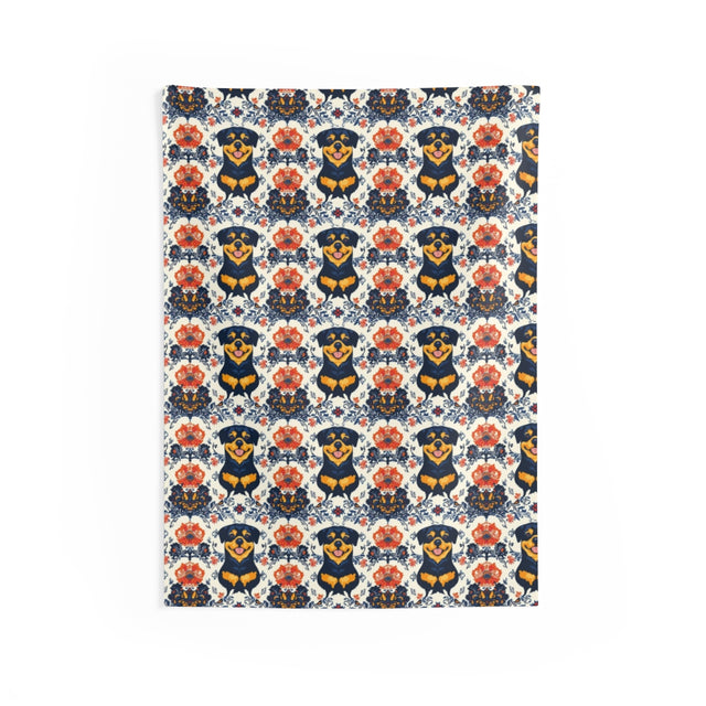 Folk Bloom Rottweilers Wall Tapestry