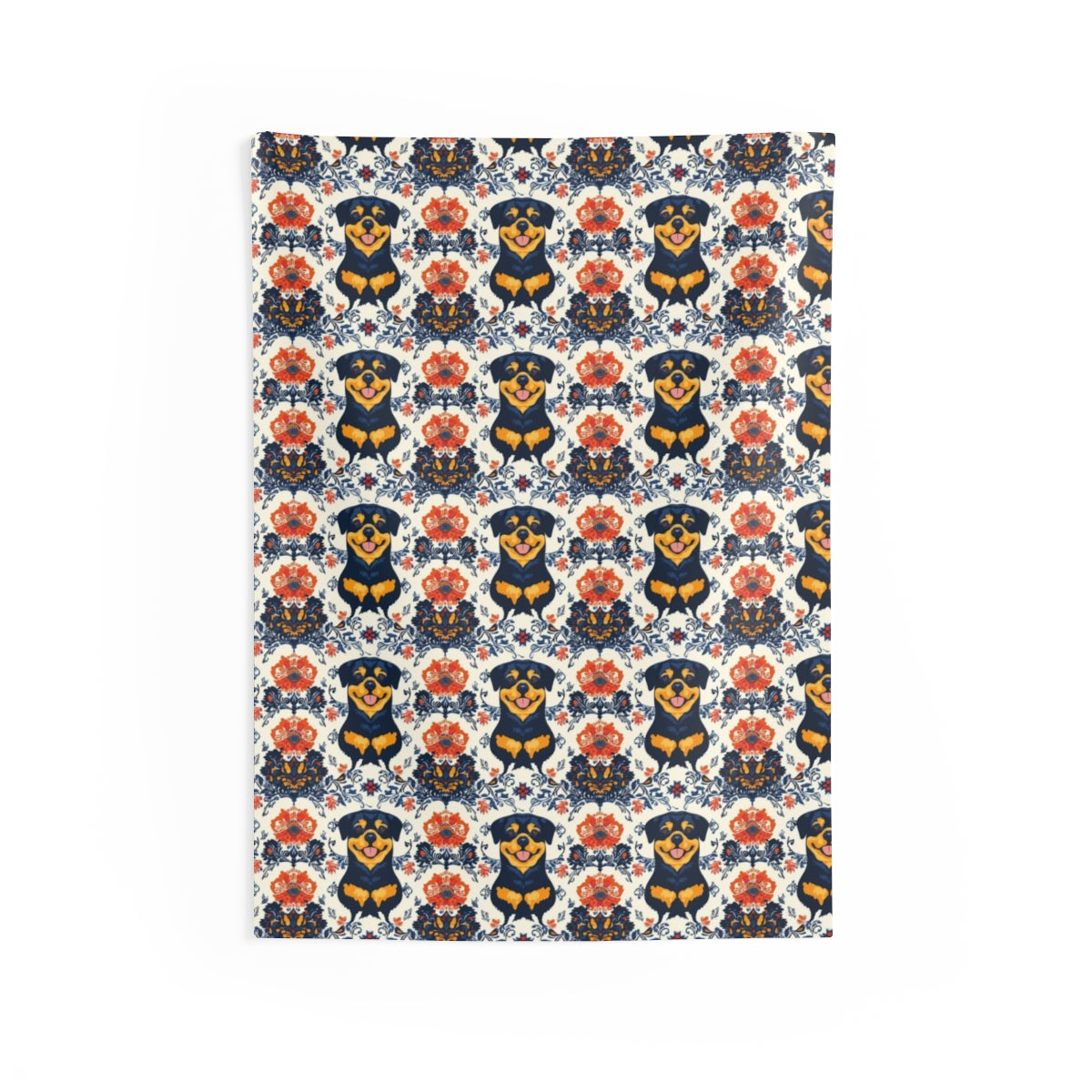 Folk Bloom Rottweilers Wall Tapestry
