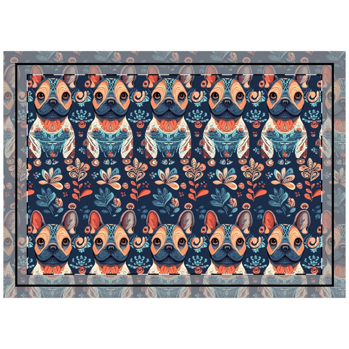 Folk Garden Frenchies Throw Pillow