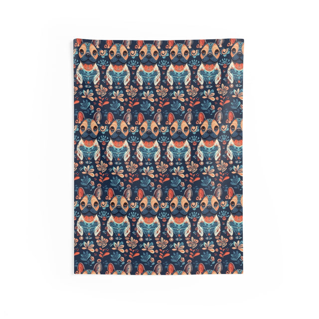 Folk Garden Frenchies Wall Tapestry