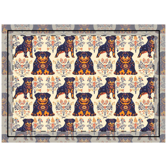 Folk Garden Rottweilers Throw Pillow