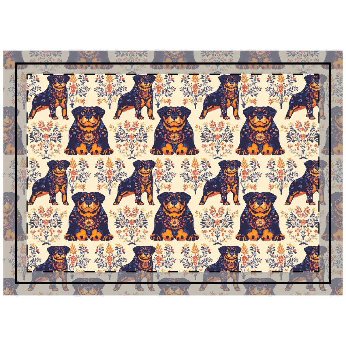 Folk Garden Rottweilers Throw Pillow