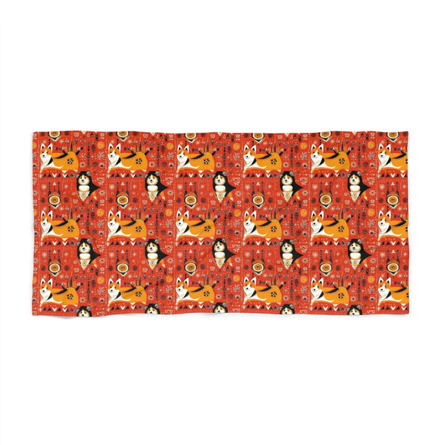 Folklore Festival Corgis Beach Towel
