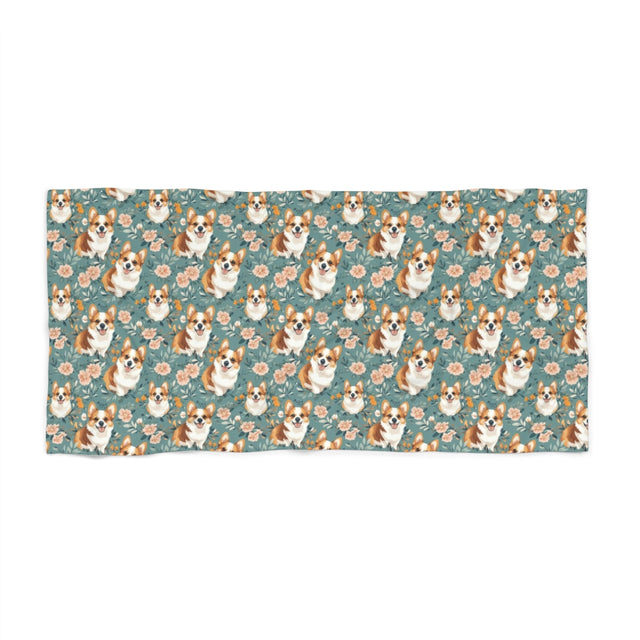 Garden Party Corgis Beach Towel