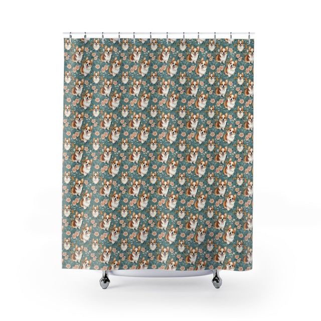 Garden Party Corgis Shower Curtain