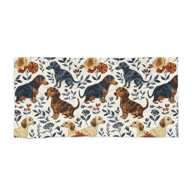 Garden Stroll Dachshunds Beach Towel