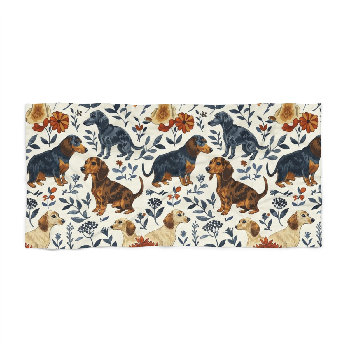 Garden Stroll Dachshunds Beach Towel