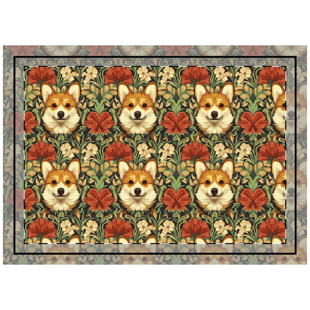 Garden Tapestry Corgis Throw Pillow