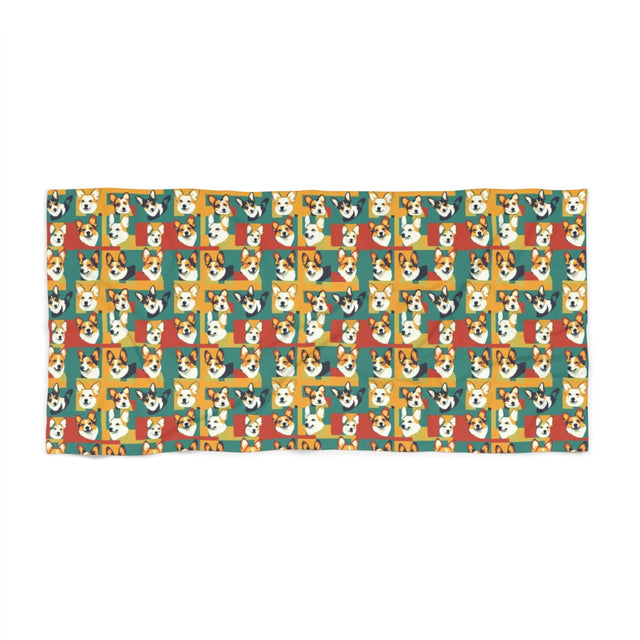 Geometric Corgi Mosaic Beach Towel