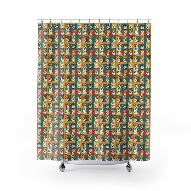 Geometric Corgi Mosaic Shower Curtain