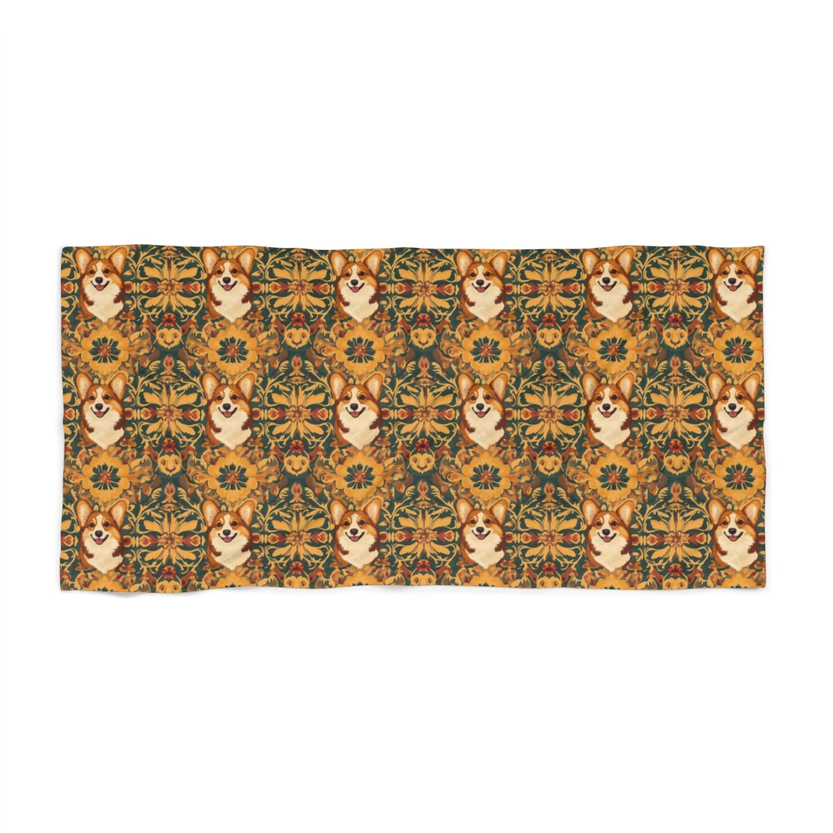 Gilded Autumn Corgis Beach Towel