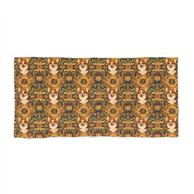 Gilded Autumn Corgis Beach Towel