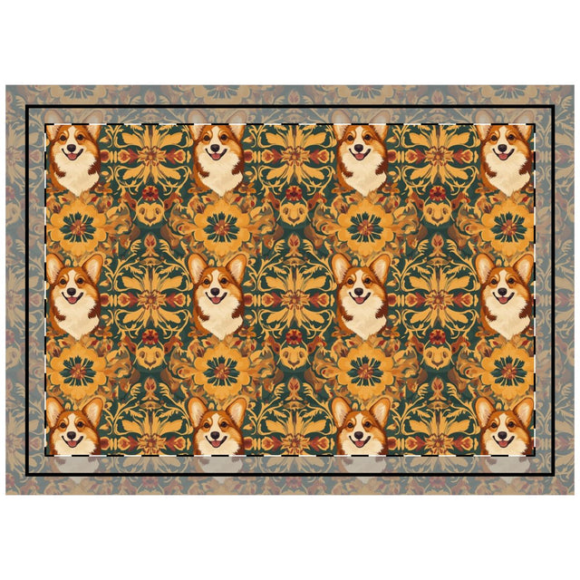 Gilded Autumn Corgis Throw Pillow