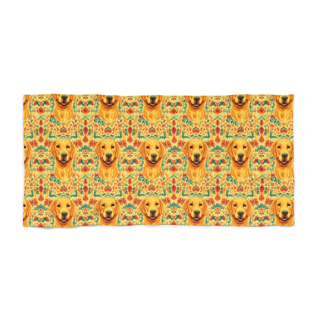 Golden Folklore Blooms Beach Towel
