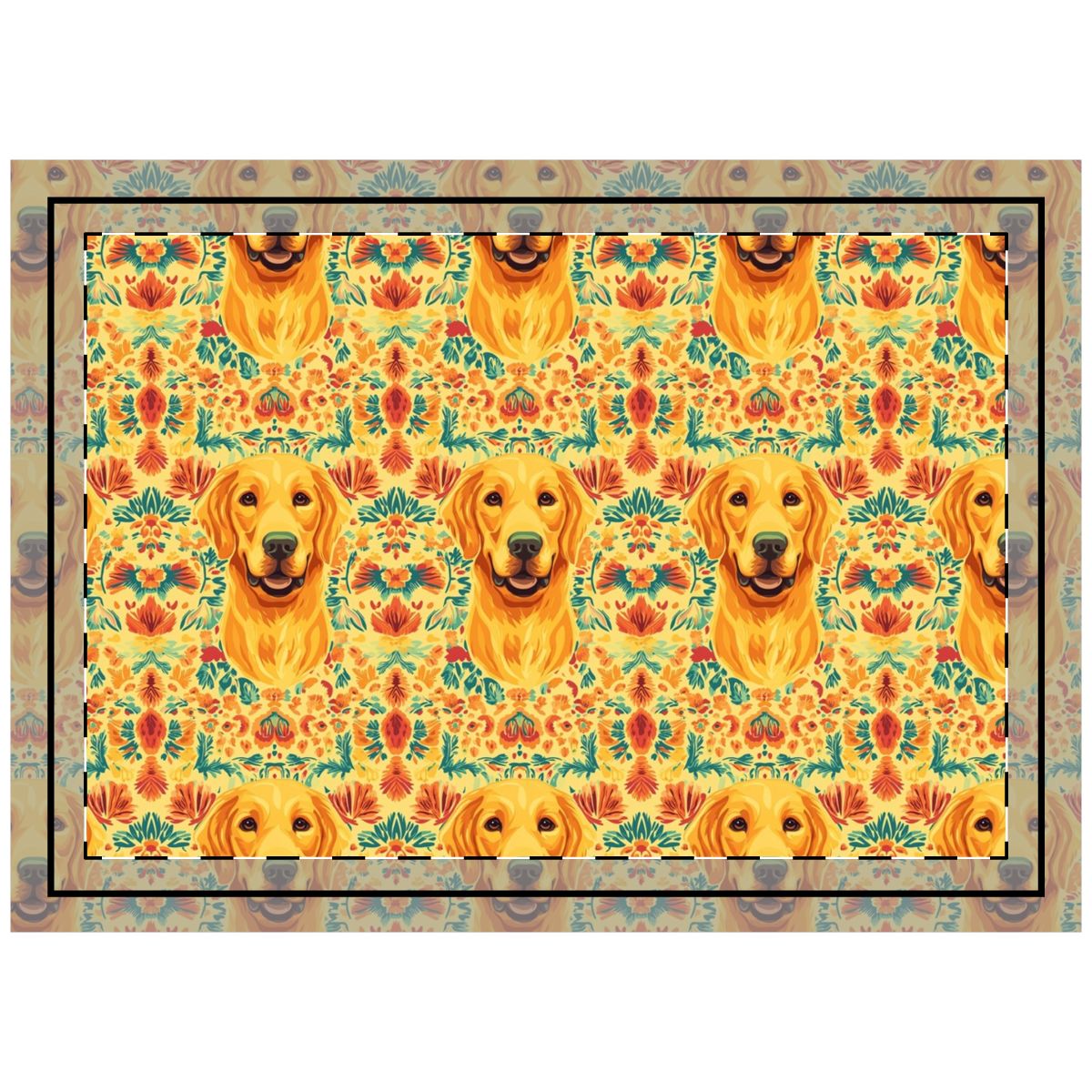 Golden Folklore Blooms Throw Pillow