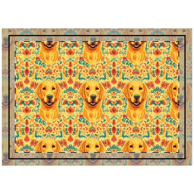 Golden Folklore Blooms Throw Pillow