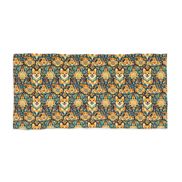 Imperial Brocade Corgis Beach Towel