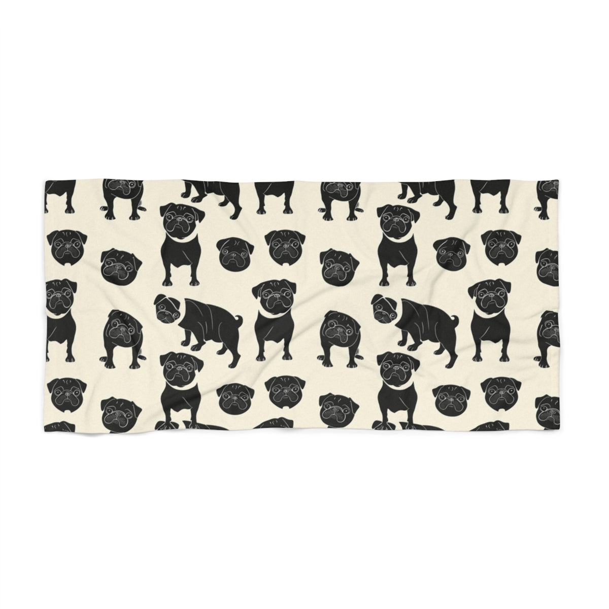 Linocut Pug Society Beach Towel
