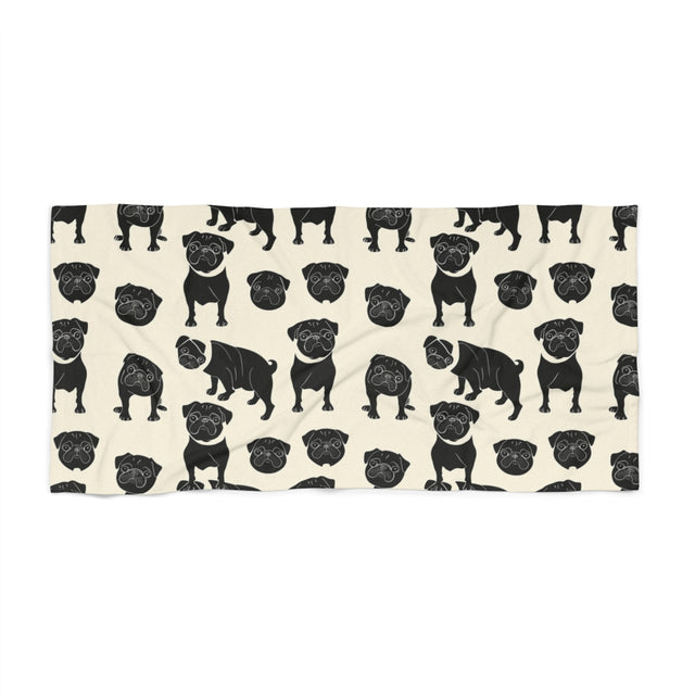 Linocut Pug Society Beach Towel