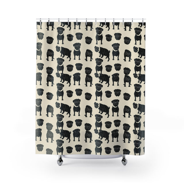 Linocut Pug Society Shower Curtain