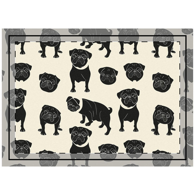 Linocut Pug Society Throw Pillow