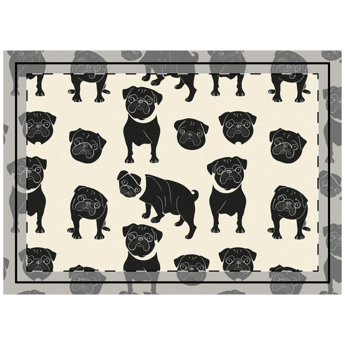 Linocut Pug Society Throw Pillow