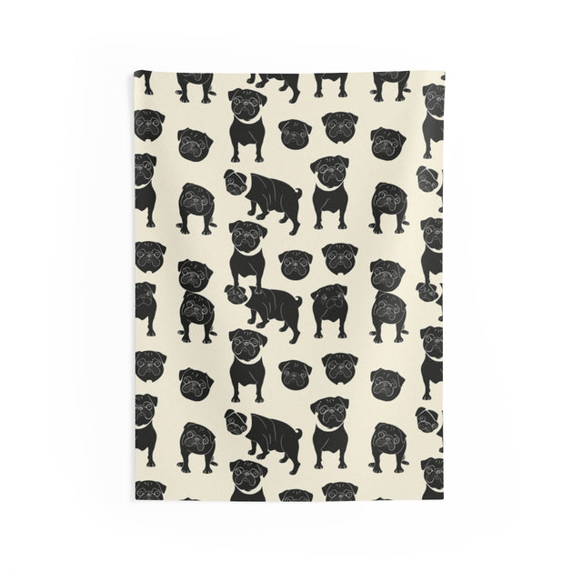 Linocut Pug Society Wall Tapestry