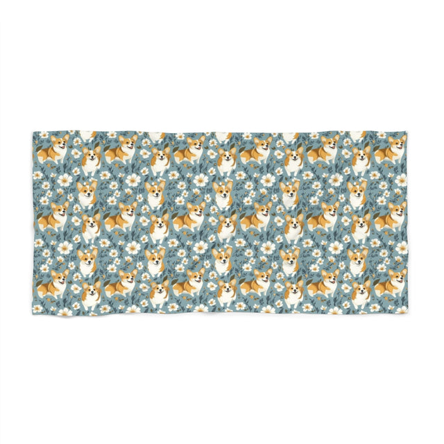 Meadow Bloom Corgis Beach Towel