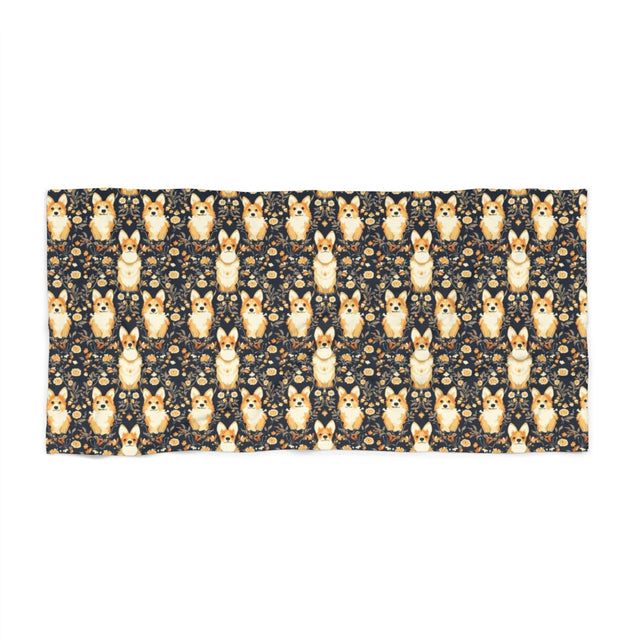 Midnight Autumn Corgis Beach Towel