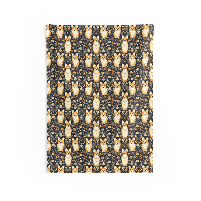 Midnight Autumn Corgis Wall Tapestry