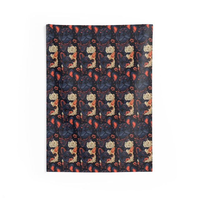 Midnight Bloom Frenchies Wall Tapestry