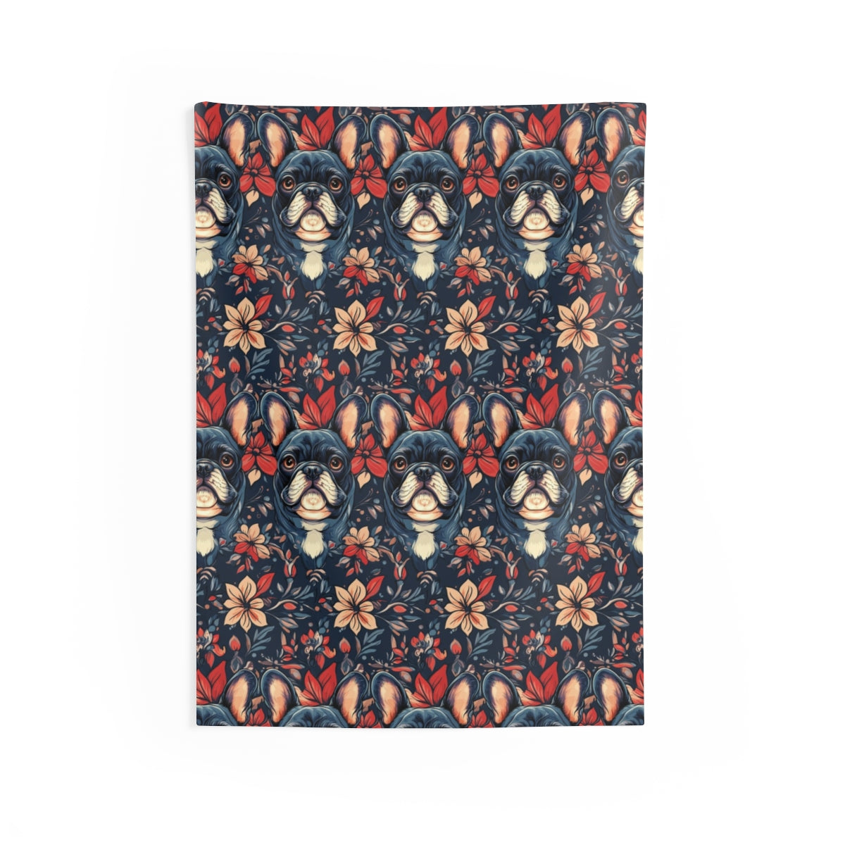 Midnight Blooms French Bulldog Wall Tapestry