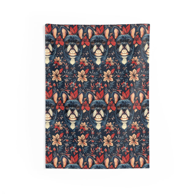 Midnight Blooms French Bulldog Wall Tapestry