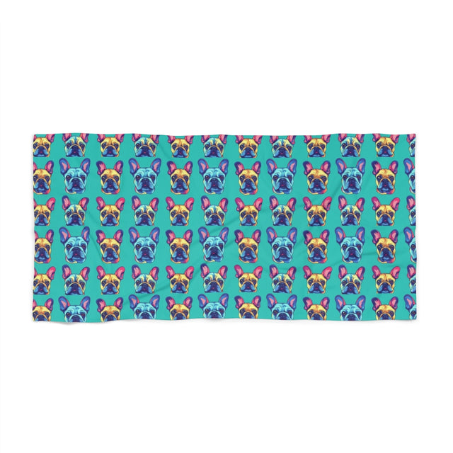 Neon Dreams French Bulldogs Beach Towel