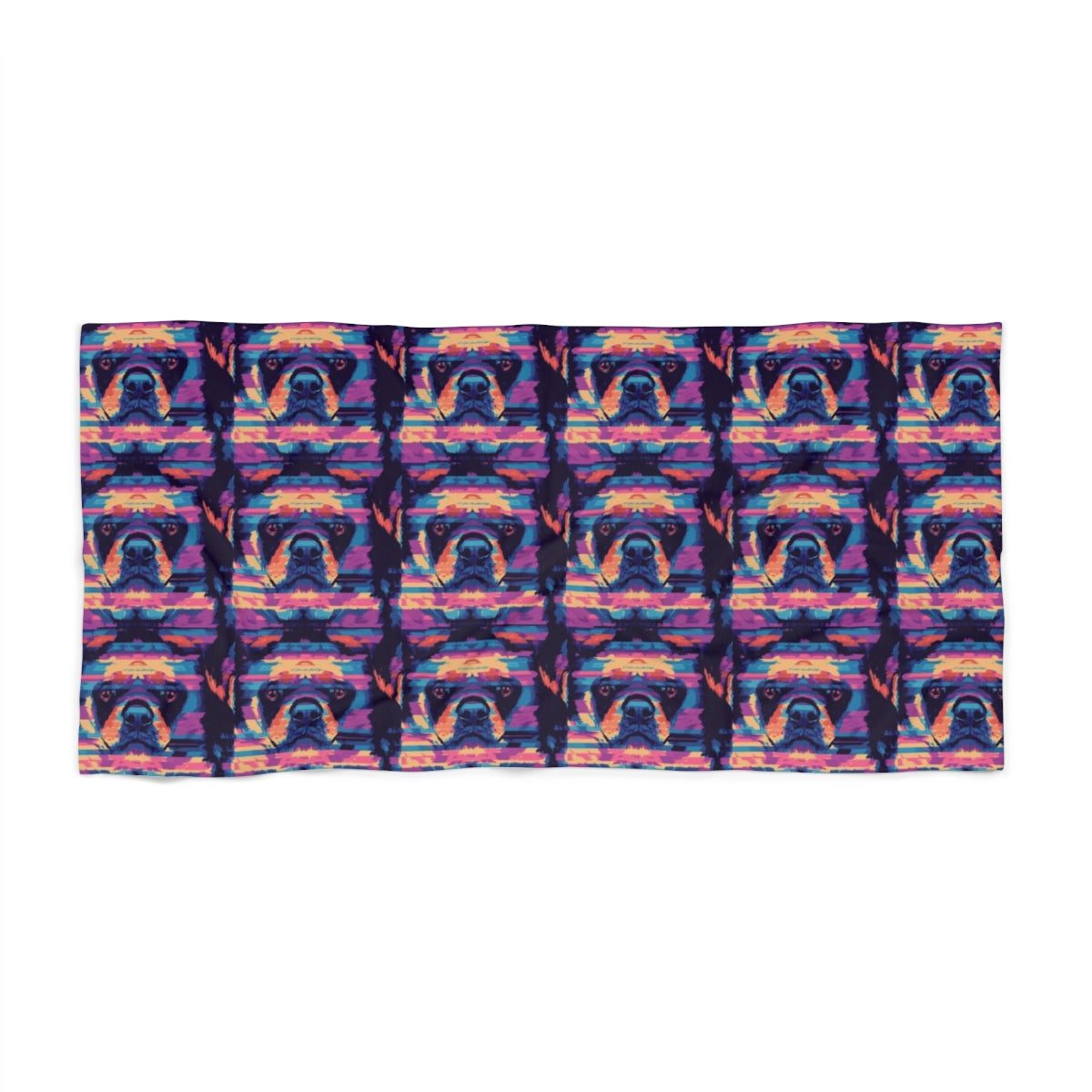 Neon Nostalgia Rottweiler Beach Towel