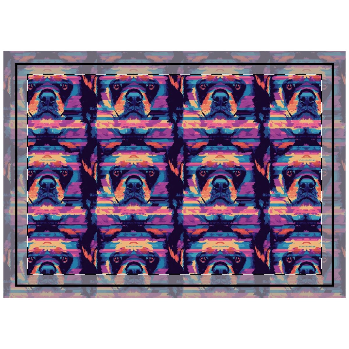 Neon Nostalgia Rottweiler Throw Pillow